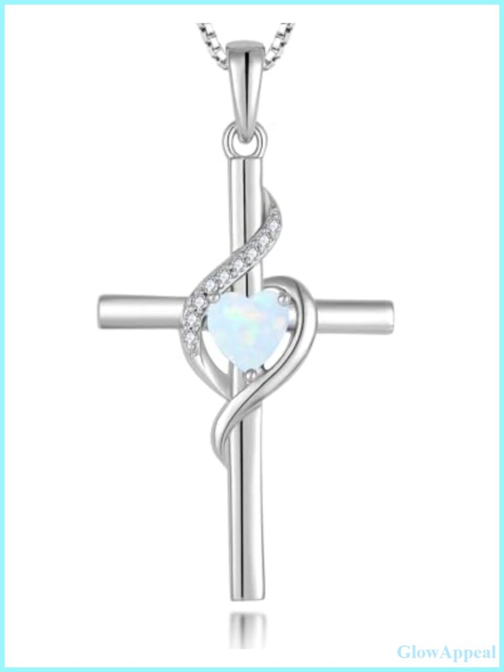 925 Sterling Silver Infinity Cross Necklace Created White Opal Heart Pendant